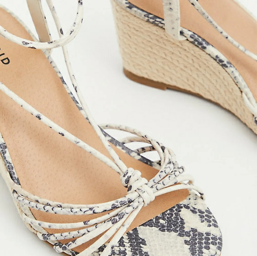 Torrid Snakeskin Print Faux Leather Ankle Wrap Wedges
